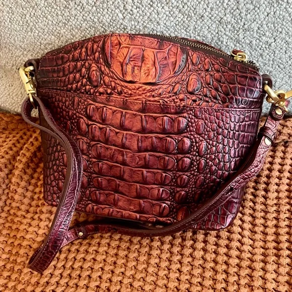 Brahmin Burgundy Croc-Embossed Crossbody Bag - Picture 4 of 6
